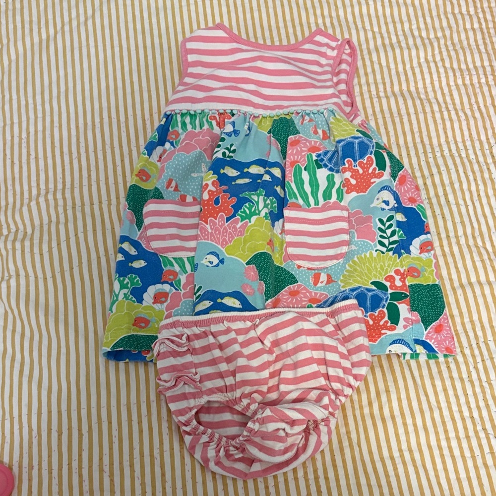 Mini Boden Pink Striped & Ocean Print Sundress with Matching Bloomers